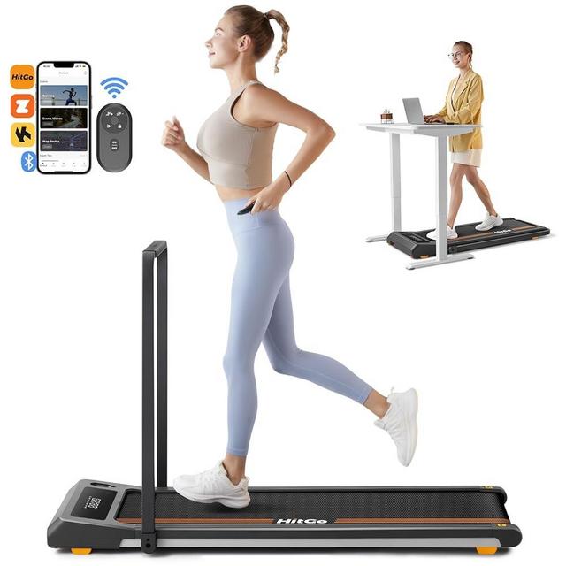 HitGo Walking Pad Treadmill, Under Desk Treadmill for Home Office, Portable Treadmills with Handle Bar, 2 in 1 Foldable Walking Pad Treadmill with Remote Control, App, and LED Display