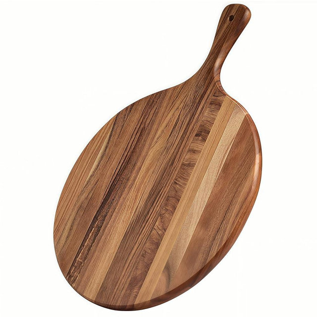 Eugelrom Acacia Wood Round Cutting Board with Handle -16" x 12" Large Charcuterie Board, Wooden Chopping Board for Kitchen, Meat & Cheese Serving Tray, Decorative Butcher Block, Ideal for Pizza