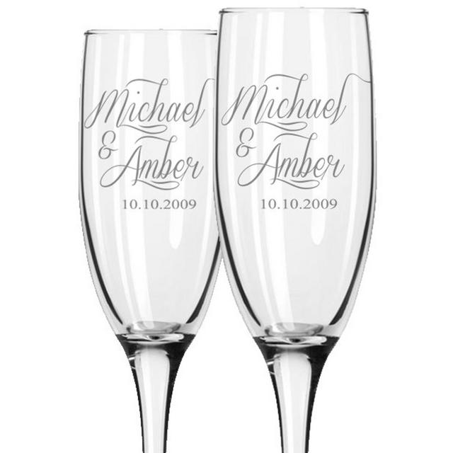Personalized Wedding Champagne Flutes -Set of 2 glasses for toasting/bride and groom gifts -Wedding Registry By Brides Name, Wedding Gift
