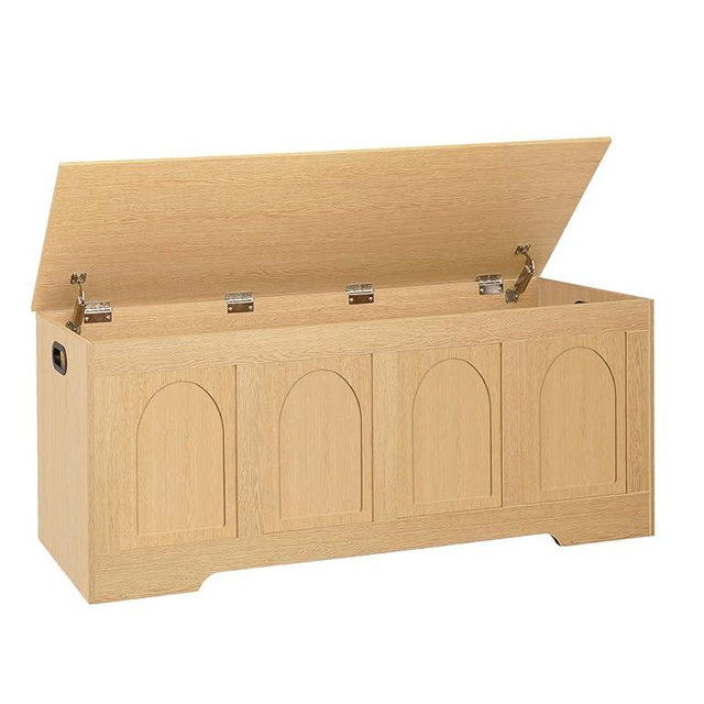 DINZI LVJ Storage Chest, 47.2" Rattan-Like Toy Box with 2 Safety Hinges, Wooden Entryway Storage Bench with Flip-Top, Large Trunk for Living Room, Bedroom, Easy Assembly, Natural