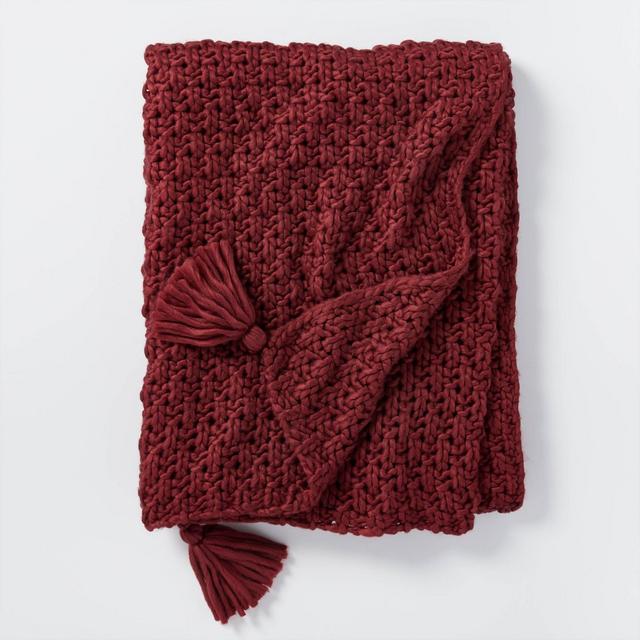 Chunky Knit Throw Blanket Burgundy - Threshold™ designed with Studio McGee