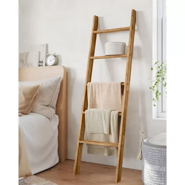 VASAGLE Blanket Ladder Decorative Farmhouse for The Living Room, 5-Tier Ladder Shelf, Ladder Rack for Storage and Decor, Honey Brown