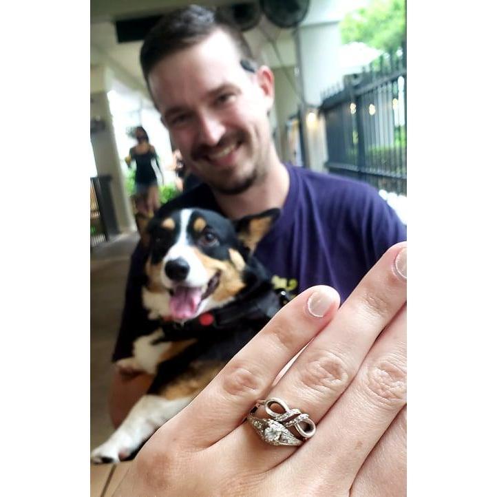 We were so excited when he proposed we left the engagement and promise rings on. When we sent photos, everyone thought we got married in that moment XD