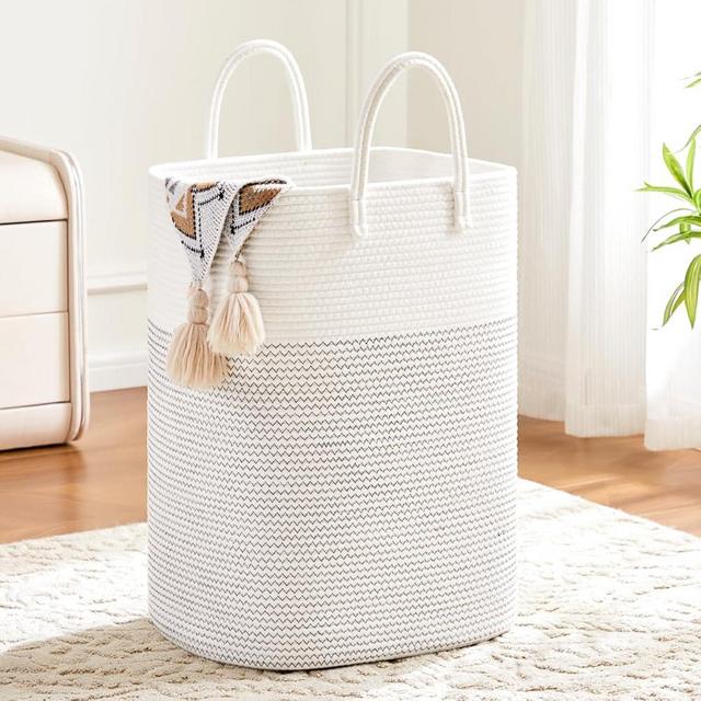 Laundry Basket,Woven Cotton Rope Laundry Hamper Sorters,60L Versatile Storage for Dirty Clothes,Baby Toys,and Blankets in Bathroom, Nursery,and Living Room