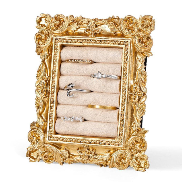 Mikovivi Vintage Ring Display Stand, Baroque Ring Holder Earring Display Tray Jewelry Organizer Birthday Engagement Wedding Decoration for Women (Creamy White)