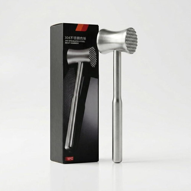 304 Stainless Steel Tenderizer Mallet Dual-Sided Hammer, Heavy Duty Pounder Tool for Steak, Beef & Chicken Cutlets, Textured Grip Kitchen Mallet, Dishwasher Safe Beater for Cooking