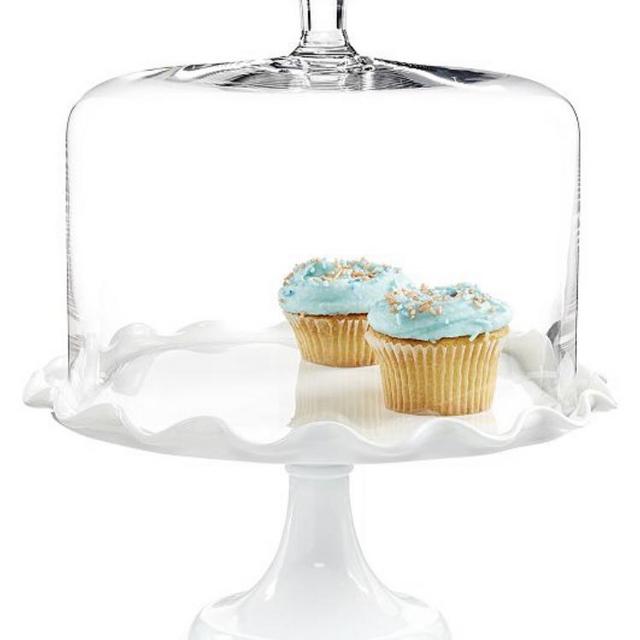 Milk Glass Ruffle Cake Stand with Dome