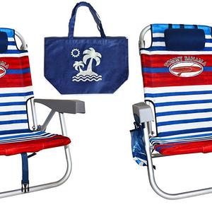 2 Tommy Bahama Backpack Beach Chairs/ Red White Blue Stripes + 1 Medium Tote Bag
