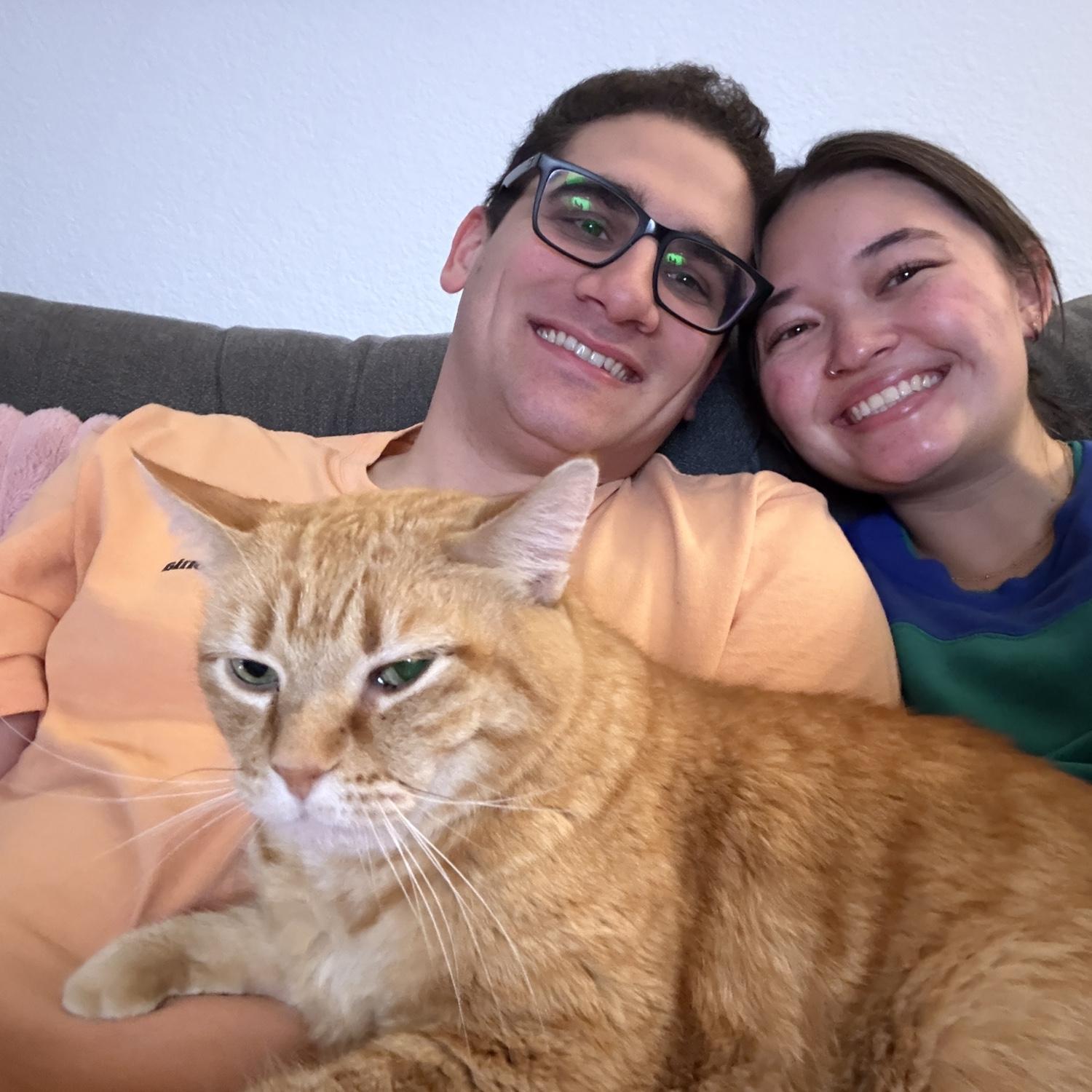 Family photo with Winston, our first pet together!