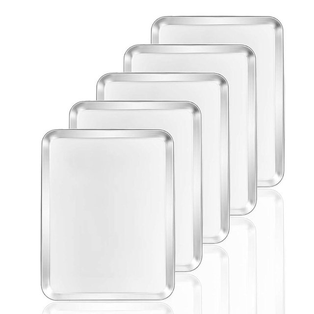 Baking Sheets 5 Pieces, Bastwe Cookie Sheets Set of 5 Stainless Steel Baking Pans Toaster Oven Tray Pans, Rectangle Size 12 × 9 × 1 inch, Rustproof & Healthy & Easy Clean & Dishwasher Safe