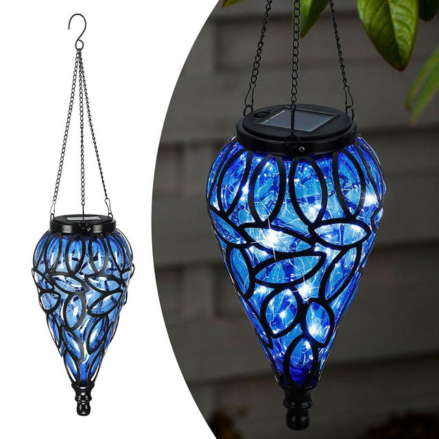 Solar Hanging Lantern Outdoor Lights, Tear-Shaped 15 LEDs Cool White Hanging Lights with S Hooks Decor in Garden, Yard, Pathway, Front Door and Landscape
