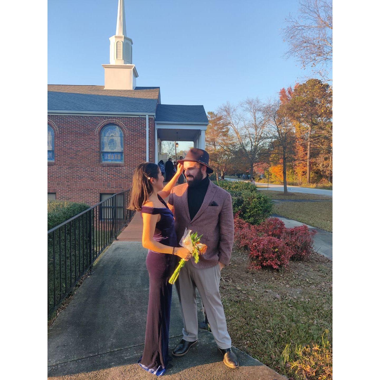 Jonathan and Yolany at a wedding.