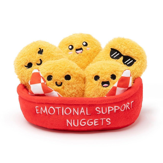 Emotional Support Chicken Nuggets by Relatable, Cuddly Easter Stuffed Animals and Toys, Squishy Toys and Plushies, Great Easter Basket Stuffers for Teens, Includes 5 Plushies with Carrying Basket