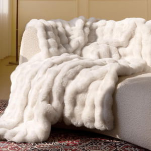 Ultra Soft Cozy Faux Fur Throw Blanket, Cream White