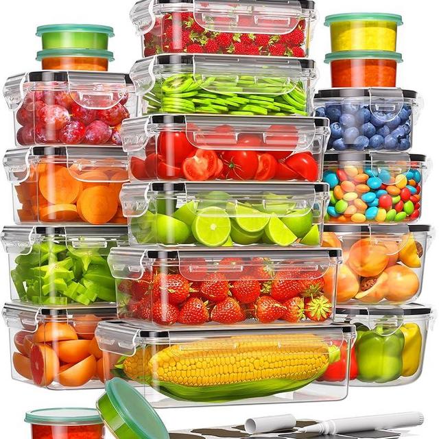 40 Piece Food Storage Containers with Lids(20 Containers & 20 Lids), Plastic Food Containers with Lids for Kitchen Storage and Organization, BPA-Free & Leak Proof, Includes Labels & Pen