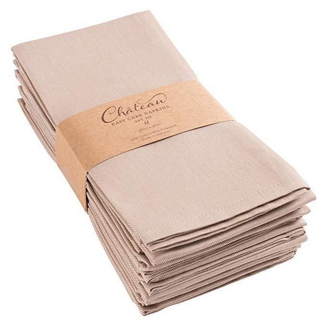 KAF Home Chateau Easy-Care Cloth Dinner Napkins - Set of 12 Oversized (20 x 20 inches) (Taupe)