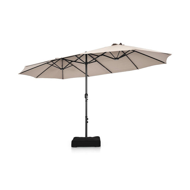 15FT Double-Sided Twin Patio Umbrella Sun Shade Outdoor Crank Market Base