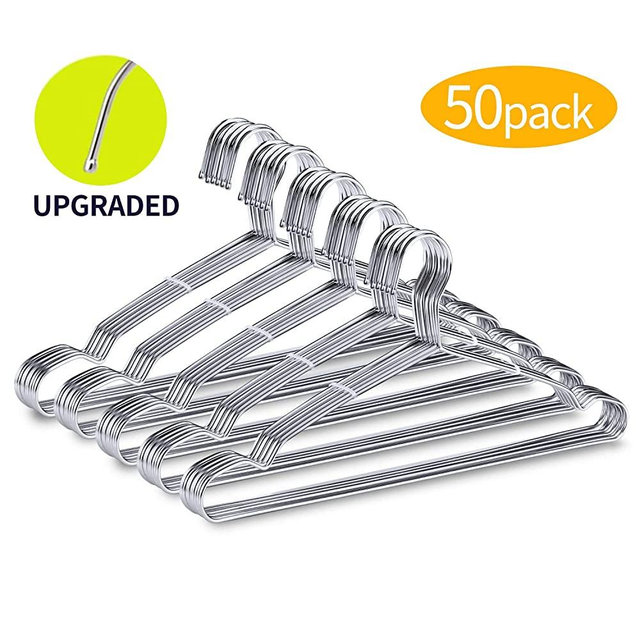 FSUTEG Wire Hangers, Clothes Hangers 50 Pack Heavy Duty Stainless Steel Metal Pants Hangers 16.5inch