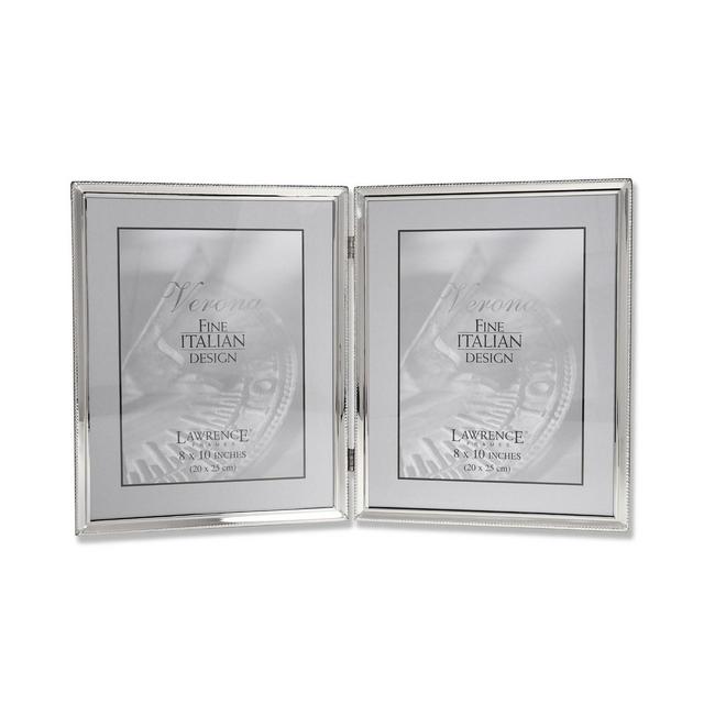 Lawrence Frames Polished Silver Plate Hinged Double Picture Frame - Bead Border Design - 8" x 10"