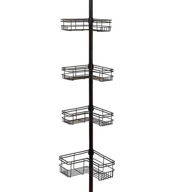 Corner Shower Caddy, Tension Pole, Chrome Wire, 11.5 x 97 x 8-In.