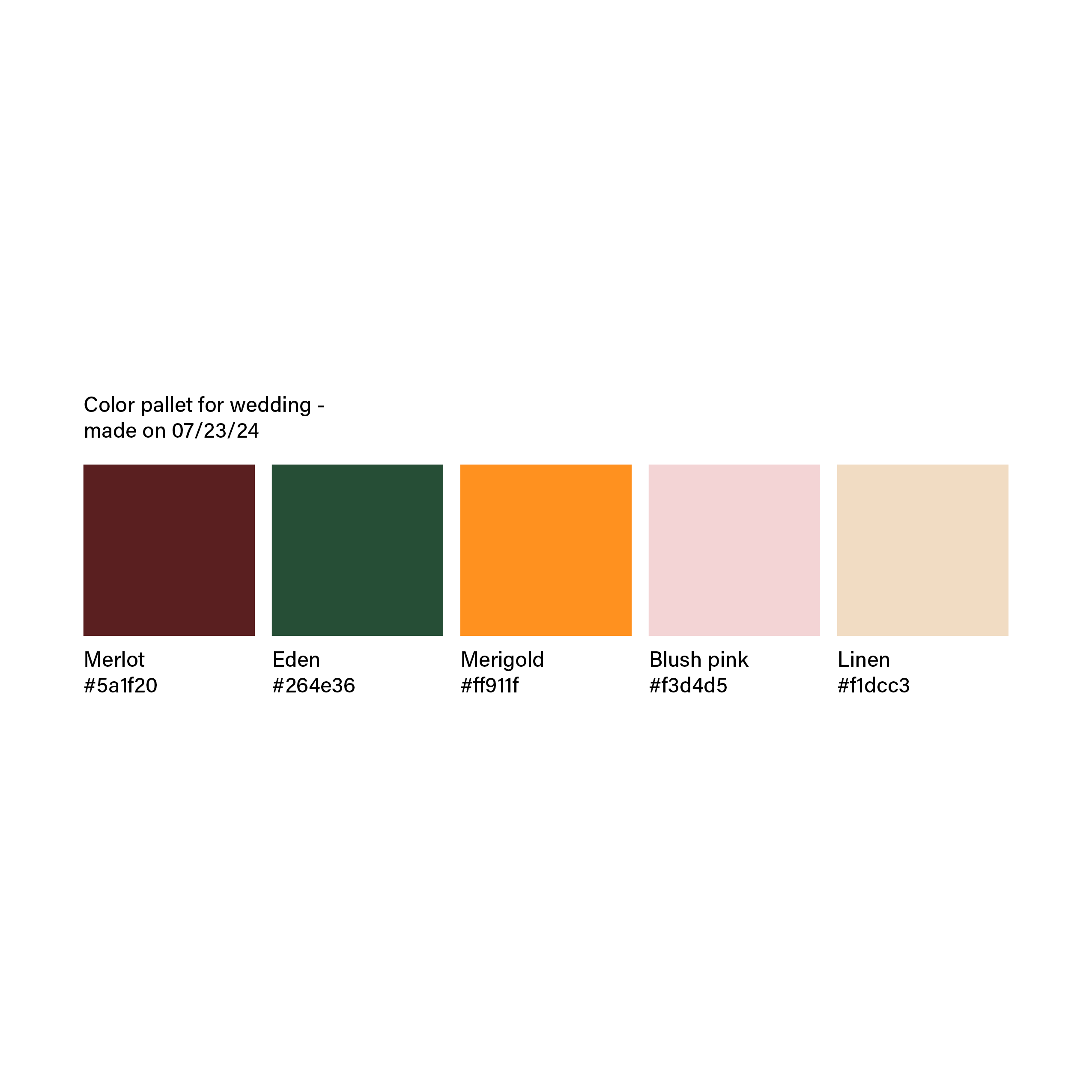 Color pallet for the wedding