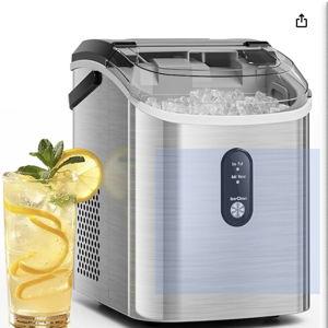 Antarctic Star Nugget Ice Makers Countertop with Auto-Cleaning, 35lbs/Day, Portable Sonic Ice Machine with Handle, Basket and Scoop for Home/Kitchen/Office/Camping(Stainless Steel Silver)