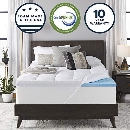 Sleep Innovations 4-inch Dual Layer Gel Memory Foam Mattress Topper with Enhanced Support, Queen, Made in The USA with a 10-Year Warranty