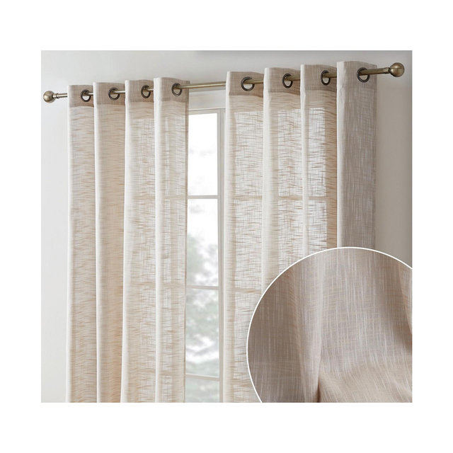 HLC.ME Madison Faux Linen Textured Semi Sheer Privacy Sun Light Filtering Transparent Window Grommet Long Thick Curtains Panels, Set of 2