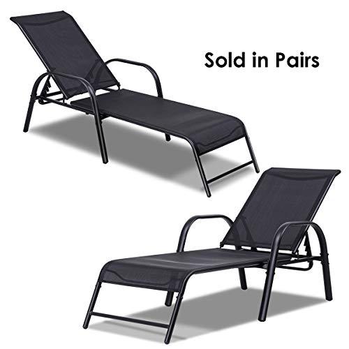Giantex 2 Pcs Outdoor Patio Chaise, Adjustable Lounge Chairs Patio Furniture, Backyard Lawn Sling Chaise w/Adjustable Back, Beach Yard Pool Folding Recliners