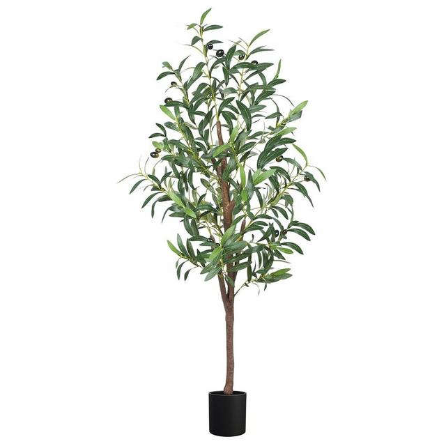 CETRD Artificial Olive Tree, 4FT Tall Faux Olive Trees 48in Outdoor Fake Potted Silk Plant with Trunk and Realistic 436 Leaves and 16 Fruits for Modern Office Home Decor（1pack）
