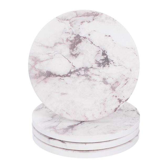 Unique Bargains Absorbent Marble Gilding Pattern Round Coaster for Home Office 4 Pcs Taupe