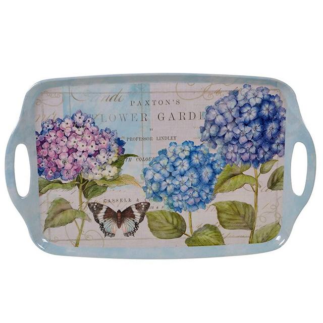 Certified International Hydrangea Garden Rectangular Tray with Handles 19" x 12" Servware, Accessories,Hostess Serving, Multicolor