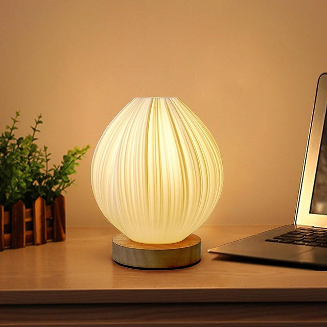Zenply Novelty Small Table Lamp for Bedroom,Vintage Style Striped Small Night Light Lamp, Mini Bedside Lamp for Living Room Nightstand Small Space Kids Room Living Room Office Dorm (Lotus)