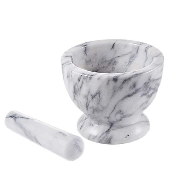 JEmarble Mortar and Pestle Set 6.75x5 inch, Natural Stone Surface Polished For Easy Cleaning, Heavy/Durable/Elegant (White)(Premium Quality)