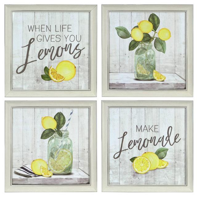 (Set of 4)16.5" x 16.5" Ava Barrett Lemon Arts Framed Behind Glass - New View