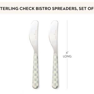 MACKENZIE-CHILDS Set of 2 Bistro Spreaders, Stainless-Steel Butter and Charcuterie Board Utensils, Gray-and-White Sterling Check