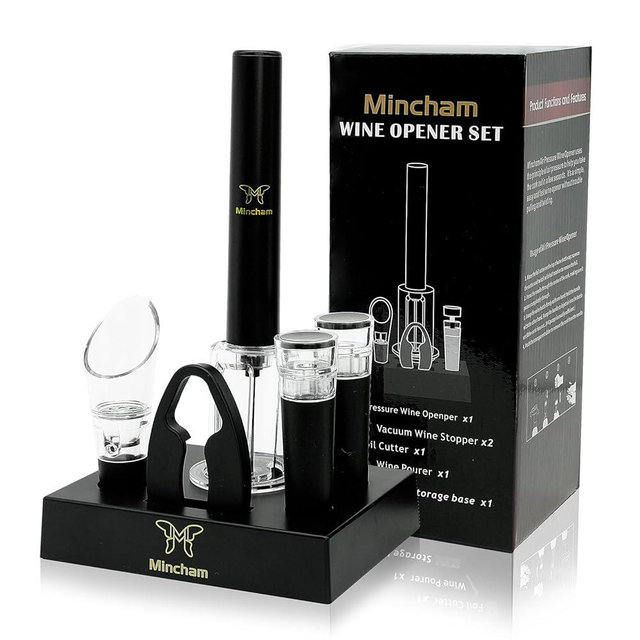 Air Pressure Wine Bottle Opener with Foil Cutter, Wine Aerator Pourer, 2 Vacuum Wine Stoppers, Storage Base (6 PCS), Corkscrew Wine Opener, The Best Wine gifts for Wine Lovers