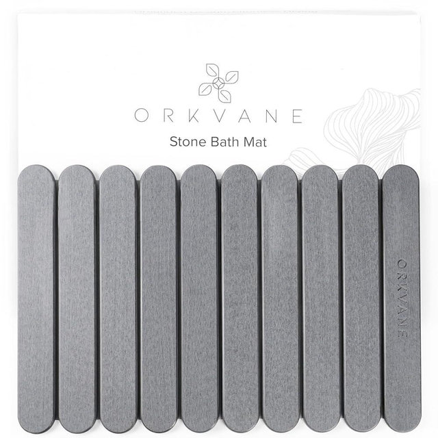 Large Stone Bath Mat (28" x 19") – Foldable Diatomaceous Earth Bath Mat for Bathroom – Quick Dry, Super Absorbent, Non-Slip, Easy to Clean – Spa-Inspired Design – Orkvane – Mineral Grey