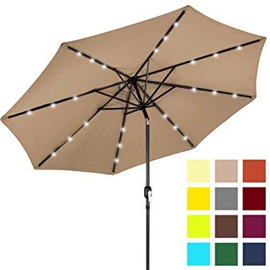 Best Choice Products 10ft Solar LED Lighted Patio Umbrella w/Tilt Adjustment, Fade-Resistant Fabric - Tan