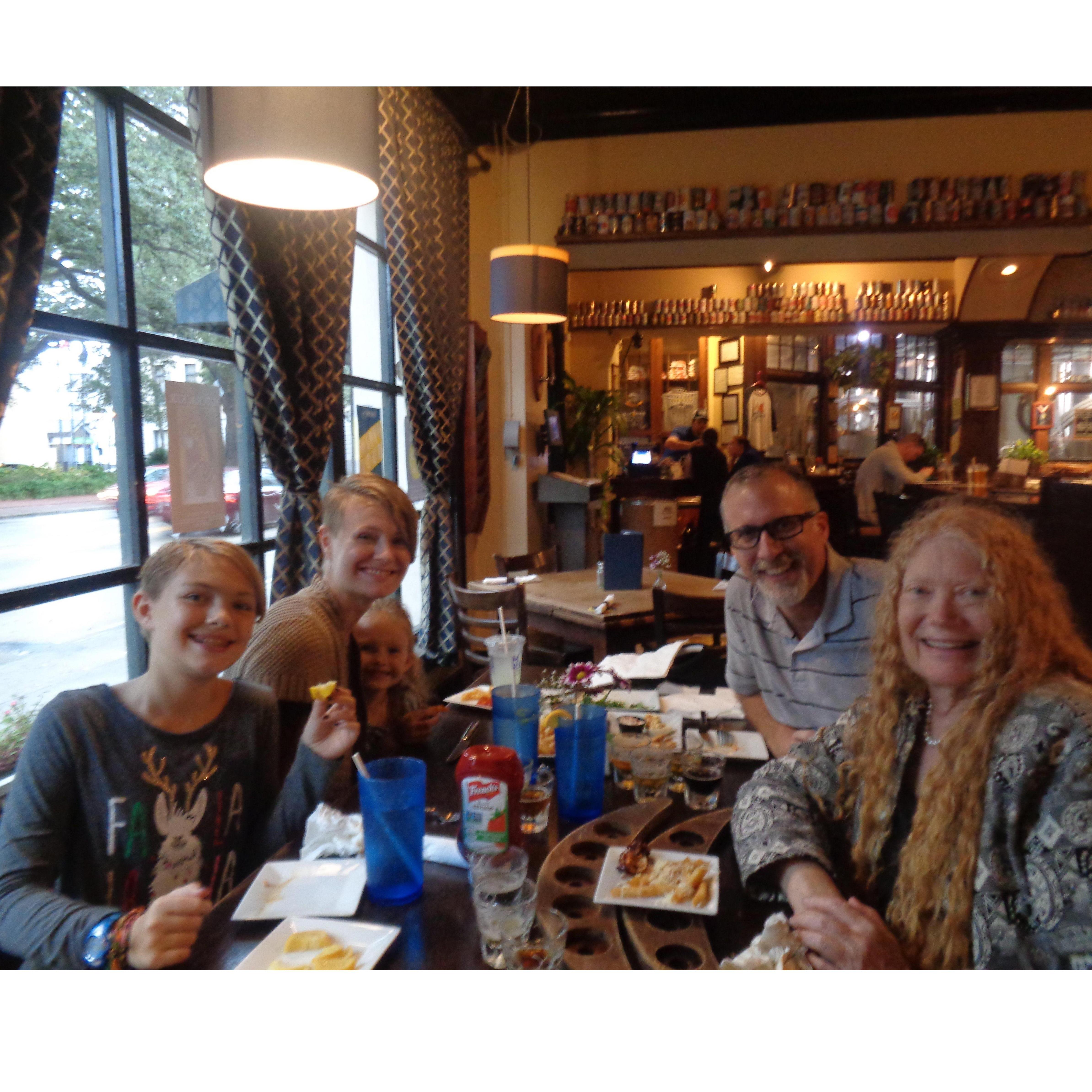 Our ferry ride and stroll back to the car on Bay Street in Savannah included a, um, refreshing deluge, so we decided to duck into Moon River Brewery for a respite and to dry off!