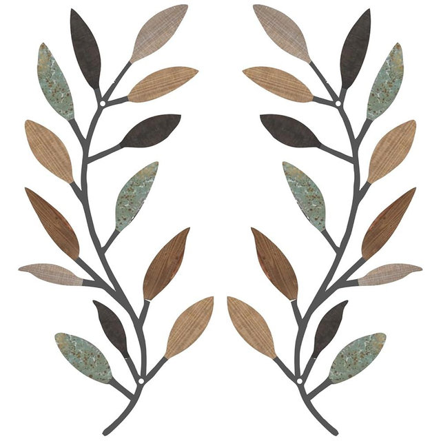 Zhengmy 2 Pieces Metal Tree Leaf Wall Decor Vine Olive Branch Leaf Wall Art Living Room, Hallway Wall Decor Outdoor Decoration(Classic Color)