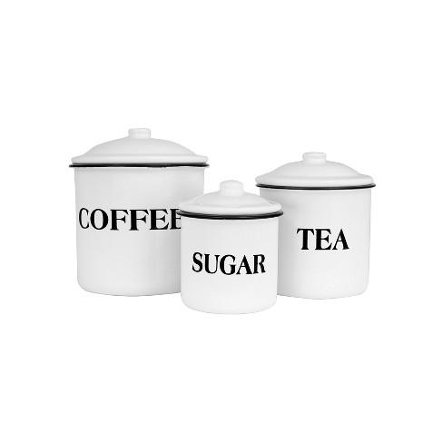 3R Studios "Coffee Tea Sugar" Metal Containers w/Lid - Set of 3