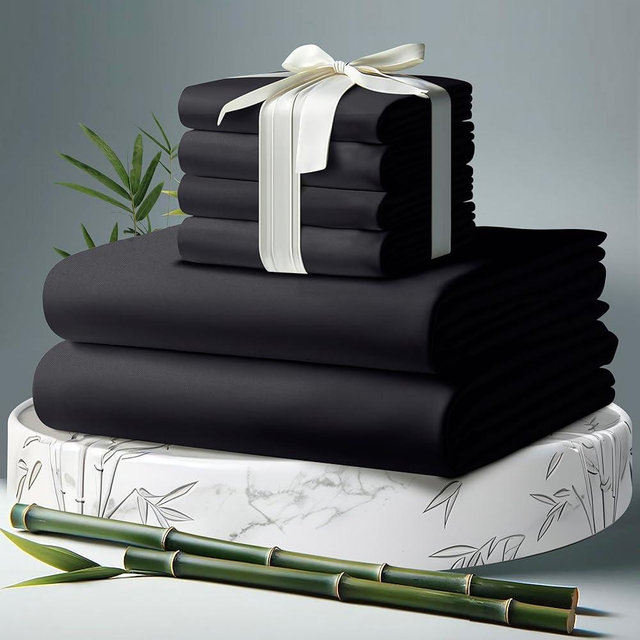 DECOLURE 100% Organic Viscose Derived from Bamboo Sheets King Size 6pcs - Ultra Soft & Luxuriously Cooling, 17" Deep Pocket, Double Stitching, Perfect for Hot Sleepers - King Bed Sheets (Charcoal)