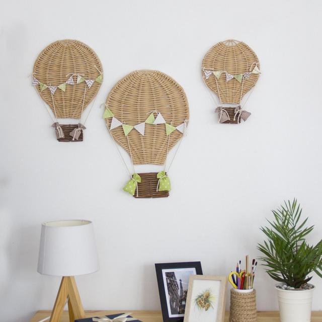 Woven wall hanging hot air balloon, aesthetic travel theme decor for nursery