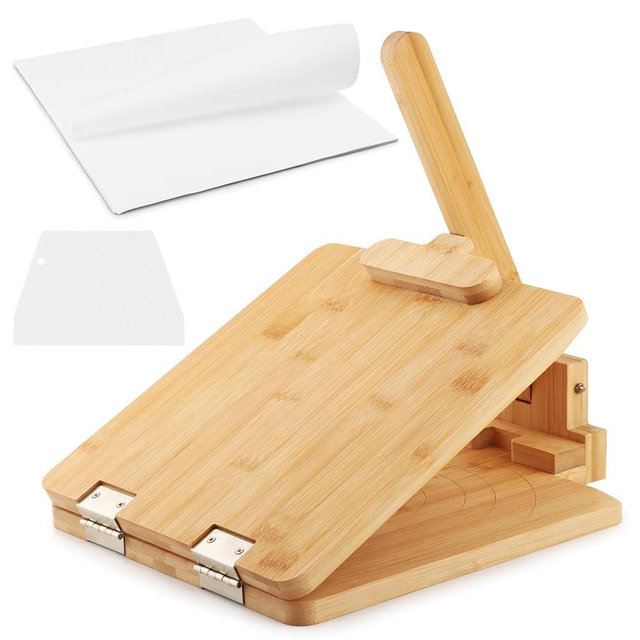 Upgraded Bamboo Wooden Tortilla Press, 10 Inch Square Tortilla Maker with 60pcs Parchment Paper, Mexican Tortillera Presser Tortillas Pataconera Dough Press(COLOR:Wood Color)