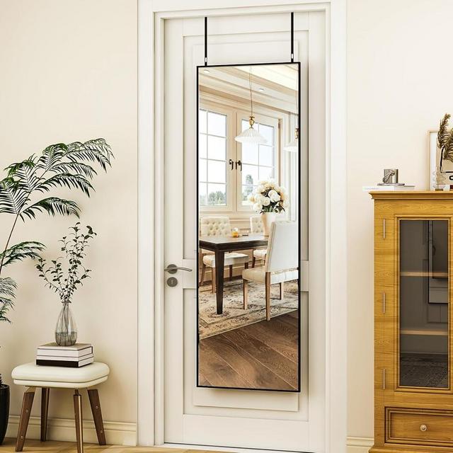 HARRITPURE 14"x48" Rectangular Full Length Mirror Aluminum Frame Full Body Mirrors Wall & Leaning Dressing Mirror for Living Room Bedroom Cloakroom,Black