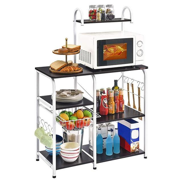 Mr IRONSTONE Kitchen Baker's Rack Utility Storage Shelf 35.5" Microwave Stand 3-Tier+4-Tier Shelf for Spice Rack Organizer Workstation(Dark Brown)