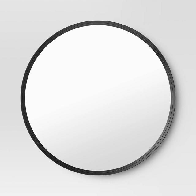 30" Flush Mount Round Decorative Wall Mirror Black - Threshold™