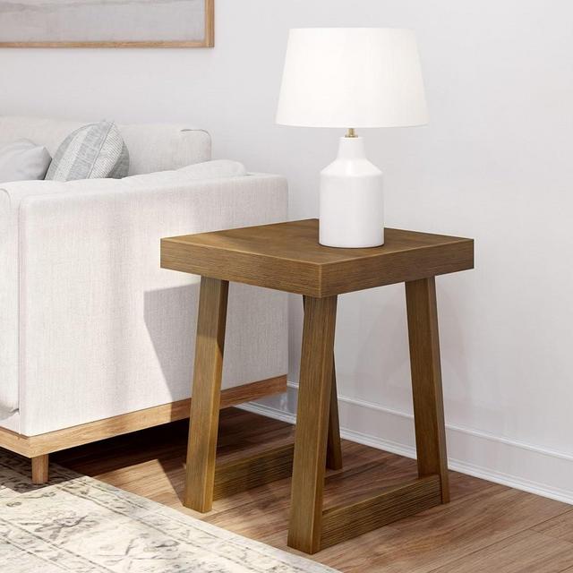 Plank+Beam Classic Square Side Table, Slim Side Table for Living Room, Narrow Nightstand for Small Spaces, Wood End Table for Bedroom, Pecan Wirebrush