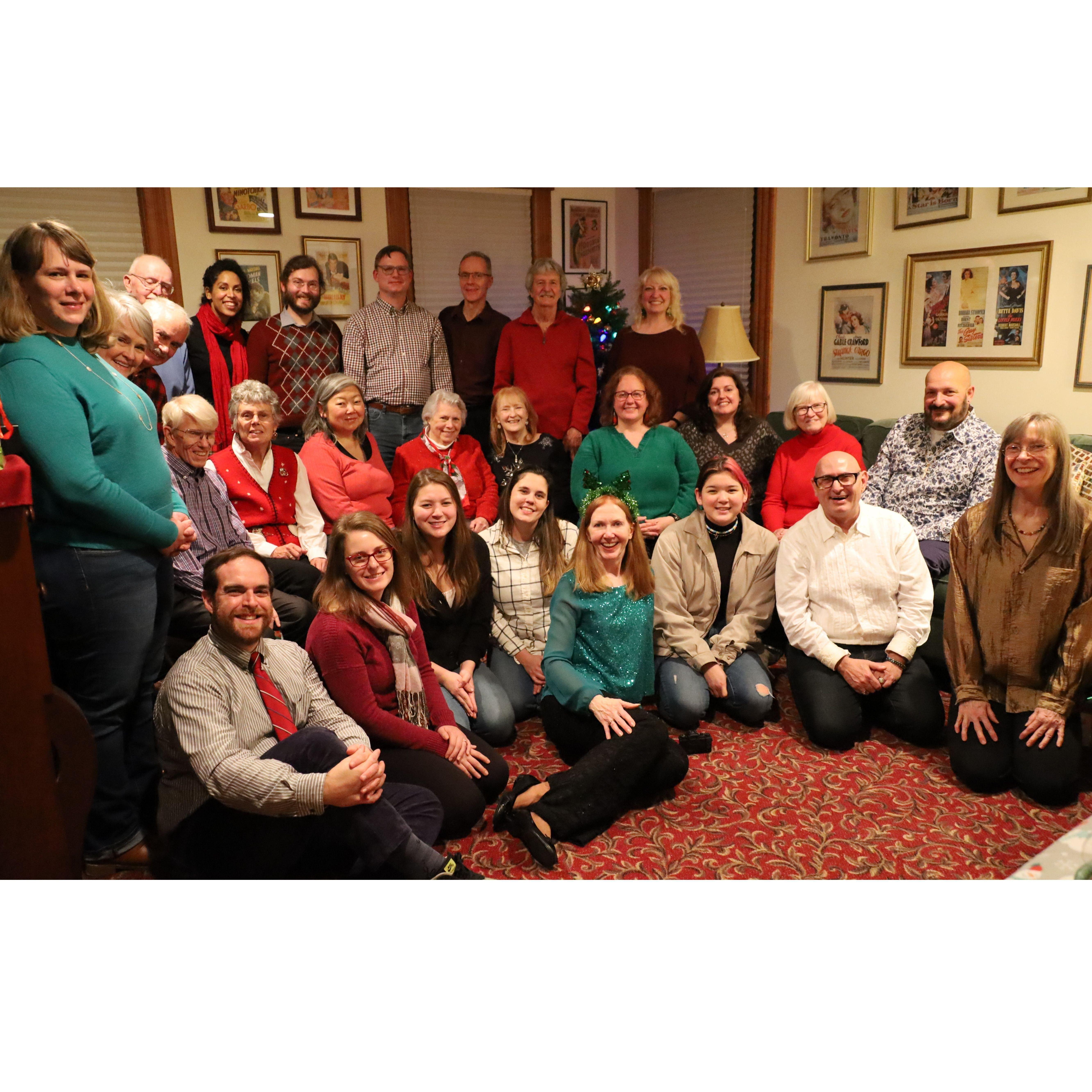 The Christmas 2021 Choir Party, with friends from the Bound Brook Presbyterian Church! (We're standing in back!)